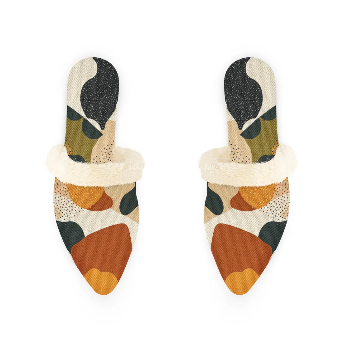 Abstract Camouflage Fur-Lined Mules