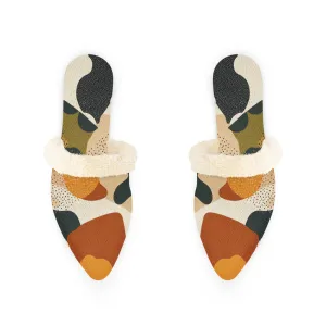Abstract Camouflage Fur-Lined Mules