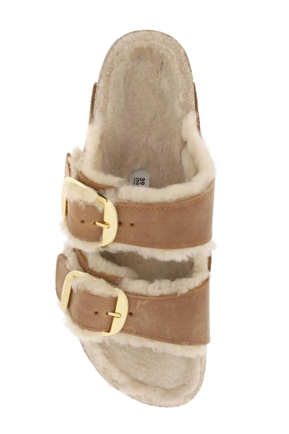 arizona big buckle mules in shearling