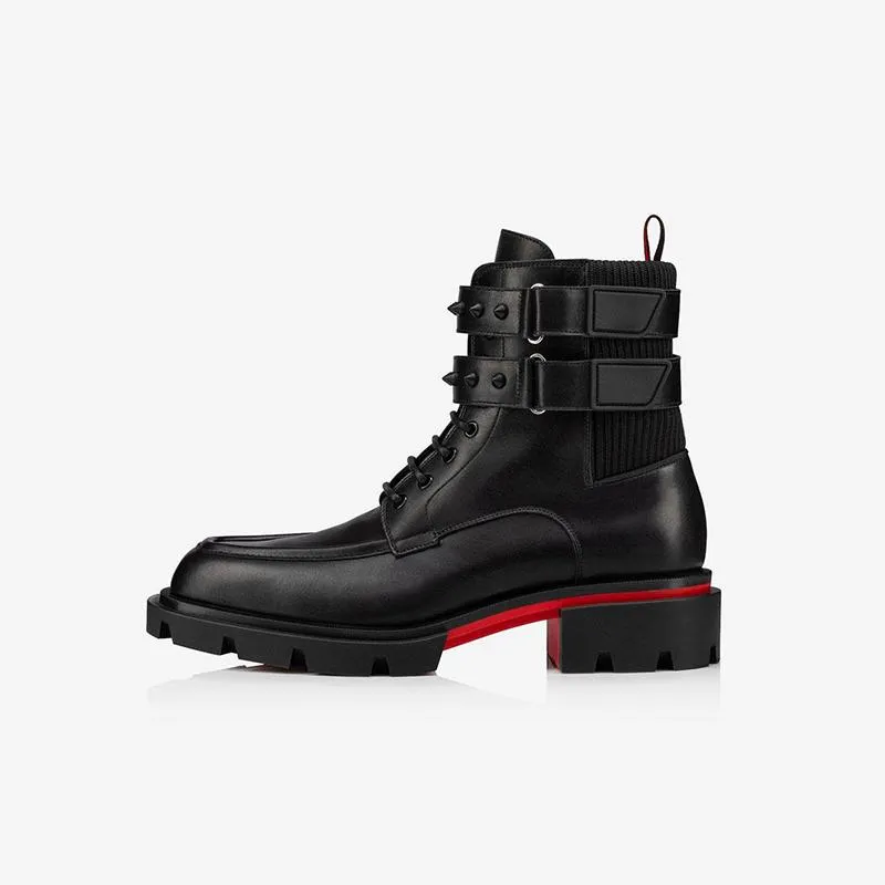 Black Buckle Two Straps Spikes Boots