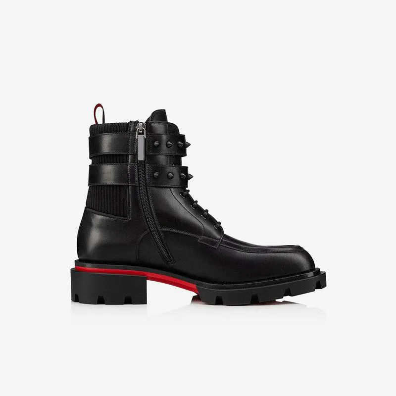 Black Buckle Two Straps Spikes Boots