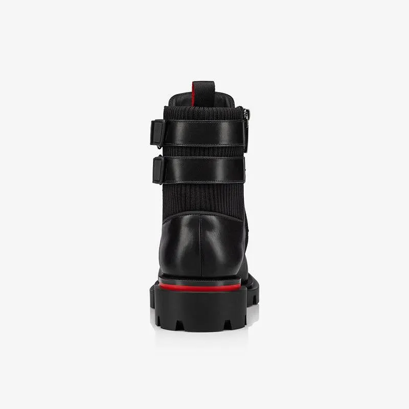 Black Buckle Two Straps Spikes Boots