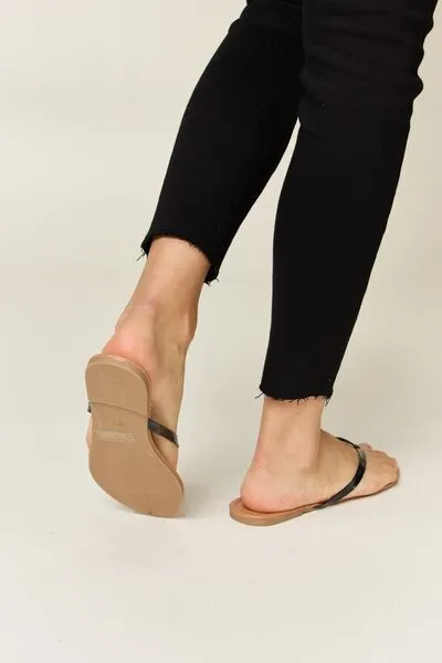 Black PU Leather Open Toe Sandals
