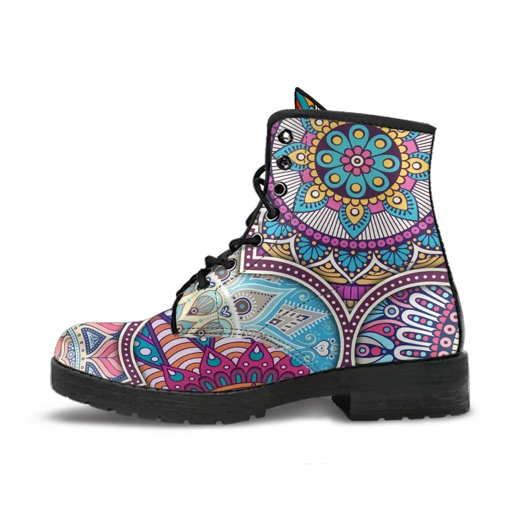 Combat Boots - Mandala Pattern | Boho Shoes, Handmade Lace Up Boots, Vegan Leather Lace Up Boots Women, 90s Boots, 2000s Boots