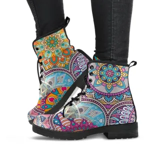 Combat Boots - Mandala Pattern | Boho Shoes, Handmade Lace Up Boots, Vegan Leather Lace Up Boots Women, 90s Boots, 2000s Boots