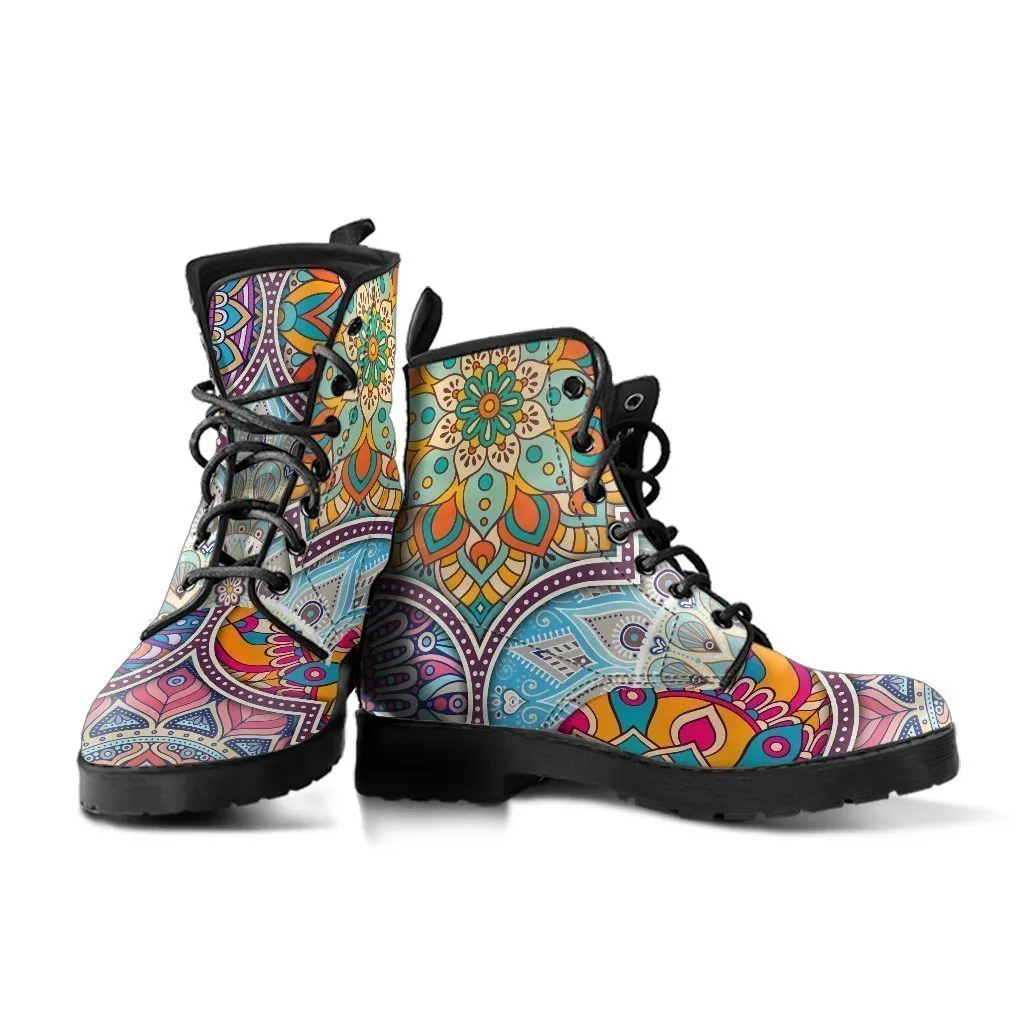 Combat Boots - Mandala Pattern | Boho Shoes, Handmade Lace Up Boots, Vegan Leather Lace Up Boots Women, 90s Boots, 2000s Boots