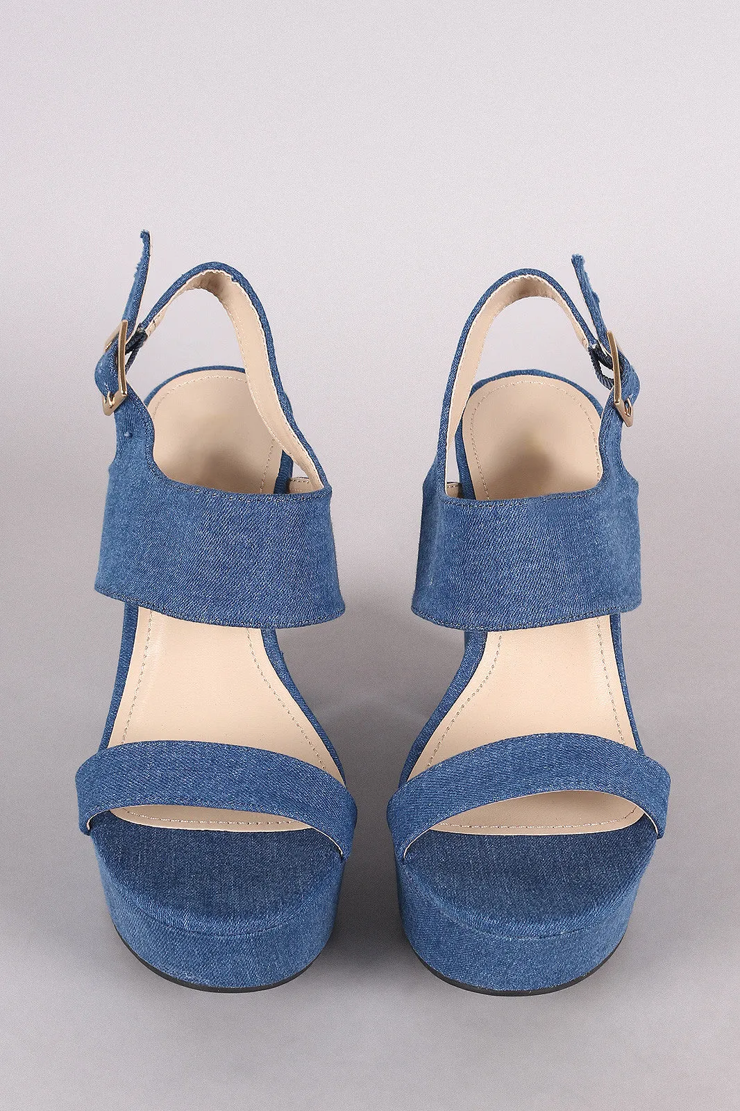Denim Open Toe Chunky Platform Heel