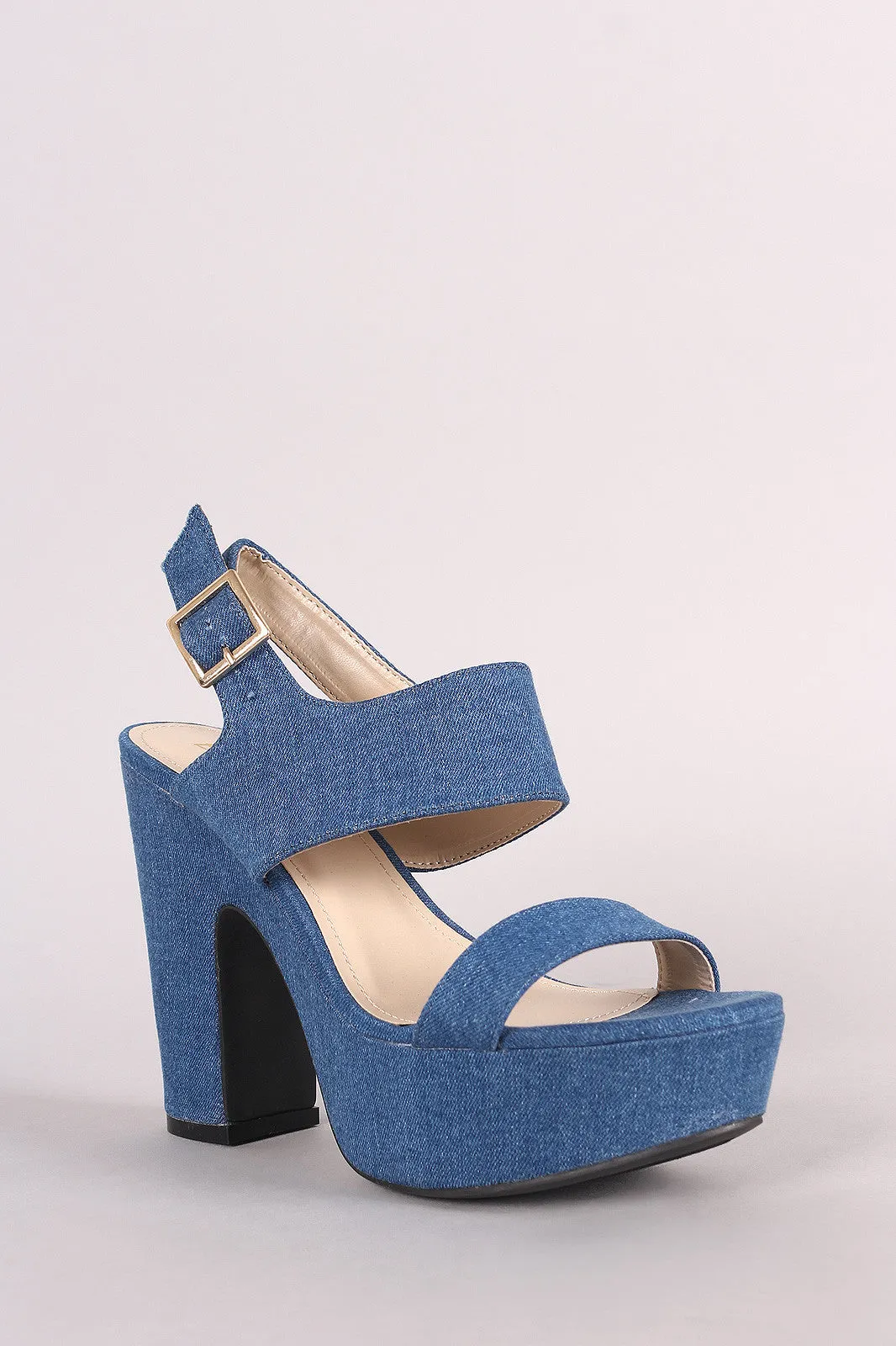 Denim Open Toe Chunky Platform Heel