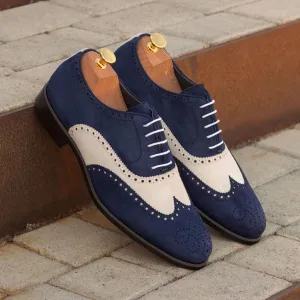 Full Brogue-Kid Suede, White, Blue-Wholesale