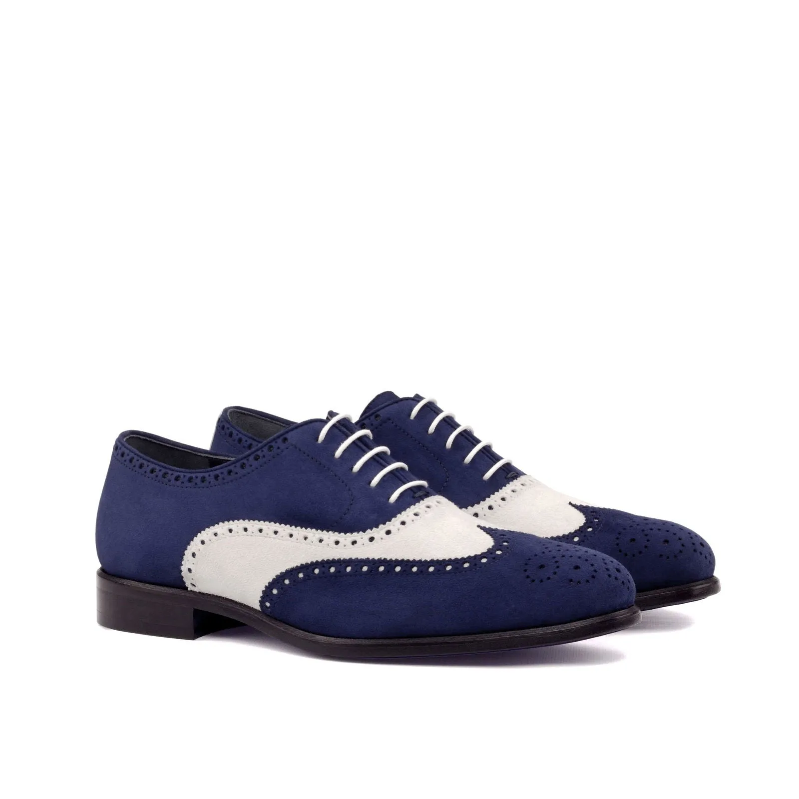 Full Brogue-Kid Suede, White, Blue-Wholesale