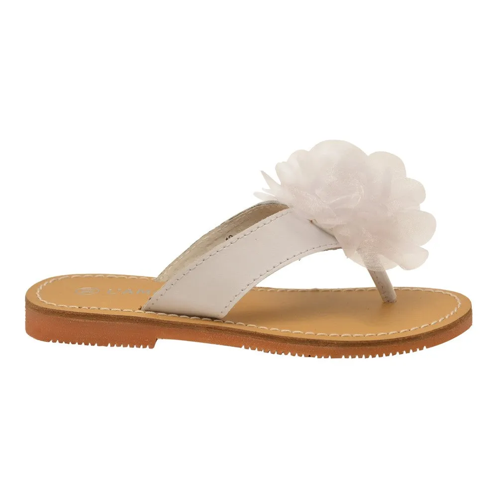 Girls White Organza Flower Adorned Thong Sandals 11-4 Kids