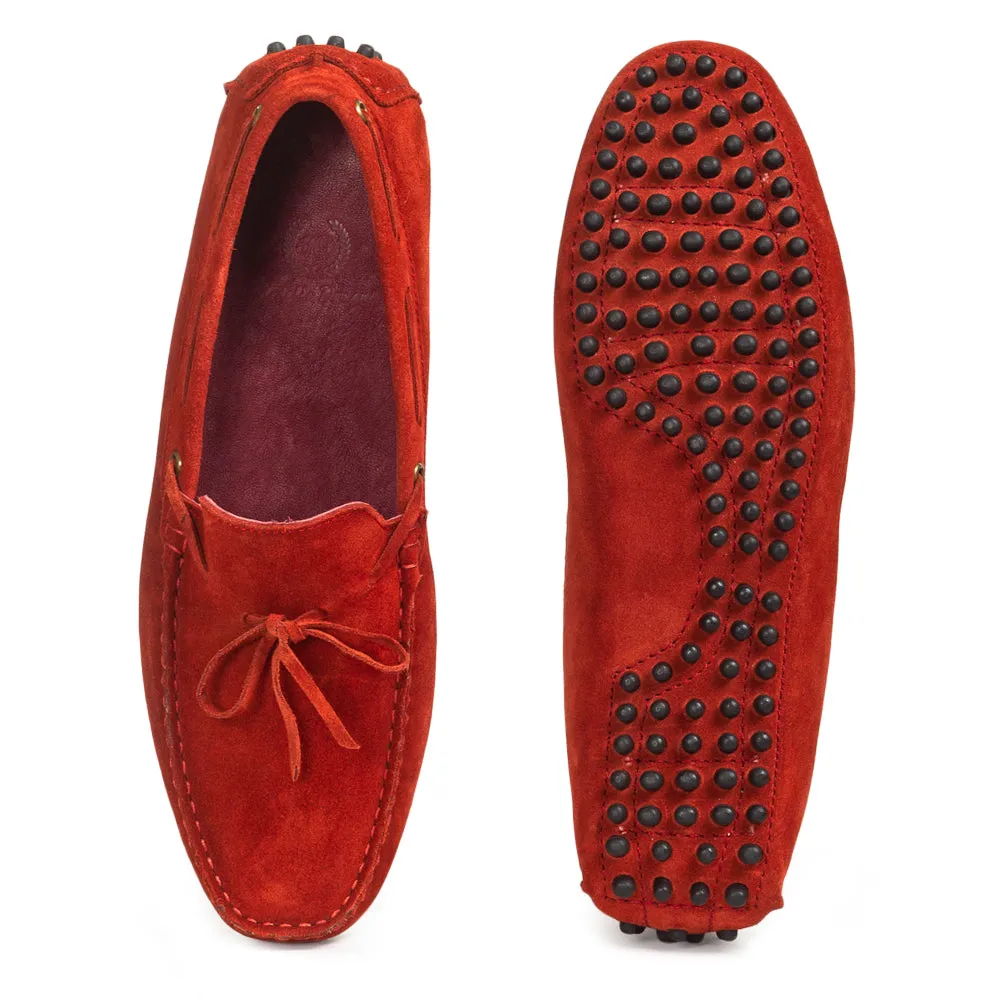 Gommino Suede Bow Loafers (Red)