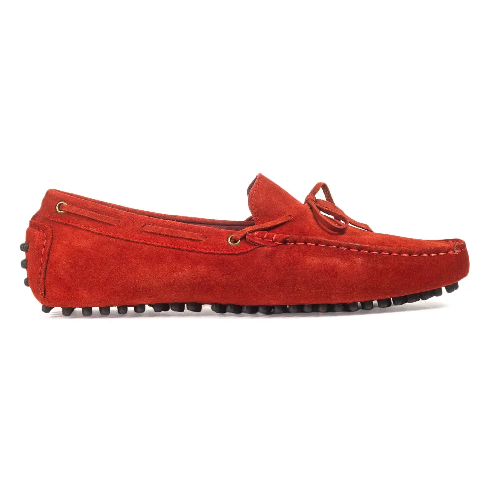 Gommino Suede Bow Loafers (Red)