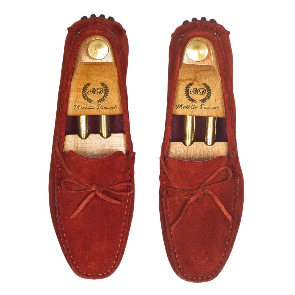 Gommino Suede Bow Loafers (Red)