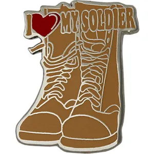 I Heart My Soldier on Desert Tan Combat Boots 3/4" Lapel Pin