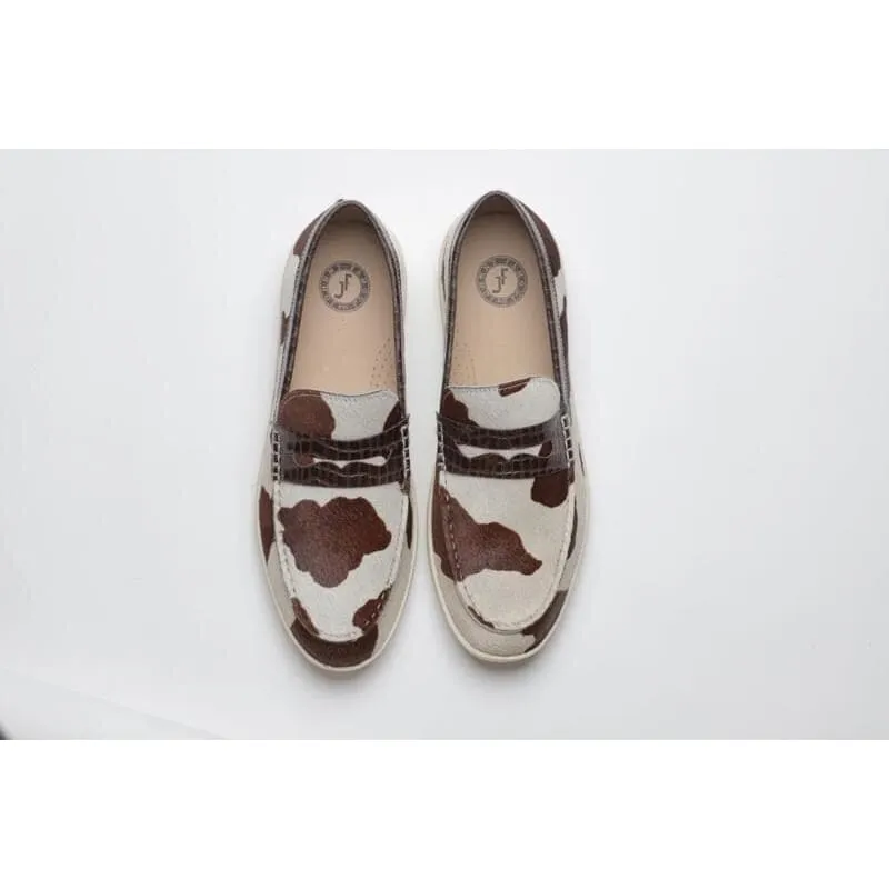 Johnny Famous Bally Style Pony Men's Brown Animal Leather Slip Ons