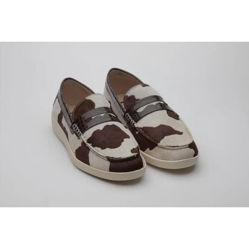 Johnny Famous Bally Style Pony Men's Brown Animal Leather Slip Ons