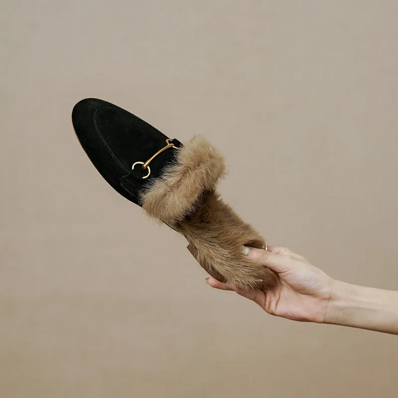 Kayla Suede Fur Lined Mules Black