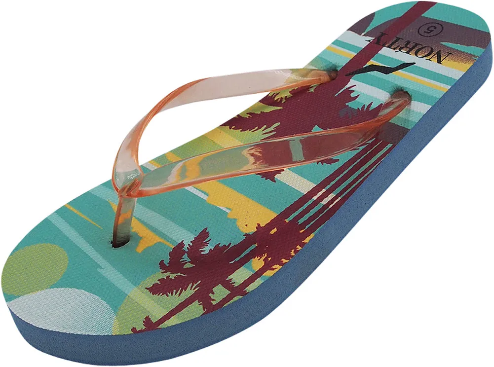 Norty Women's Graphic Print Flip Flop Thong Sandal for Beach, Pool or Everyday - Runs One Size Small