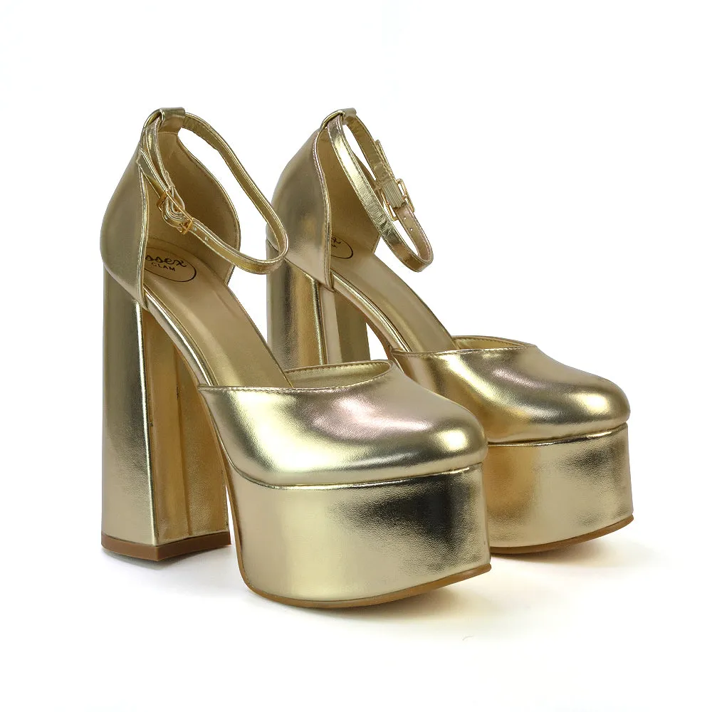 Rae Super High Chunky Platform Heels In Fuchsia Synthetic Leather