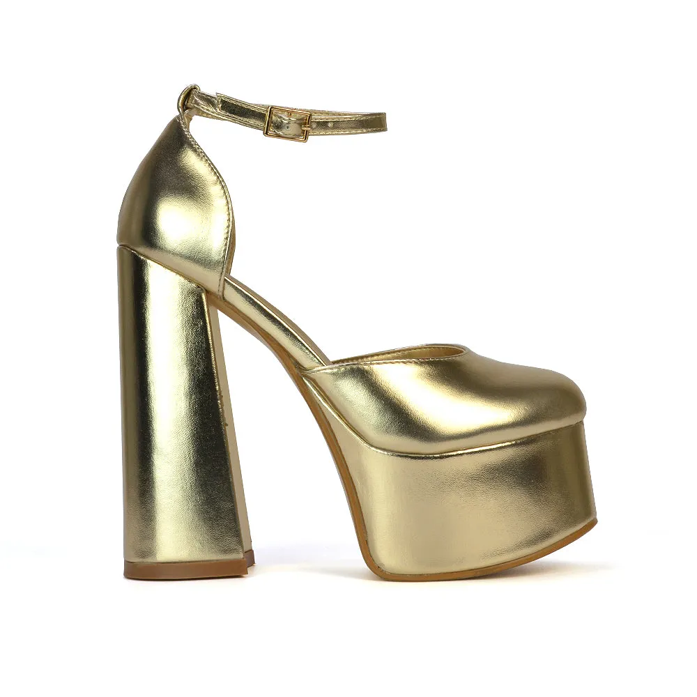 Rae Super High Chunky Platform Heels In Fuchsia Synthetic Leather