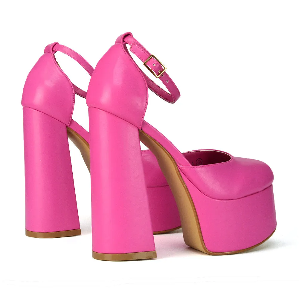 Rae Super High Chunky Platform Heels In Fuchsia Synthetic Leather