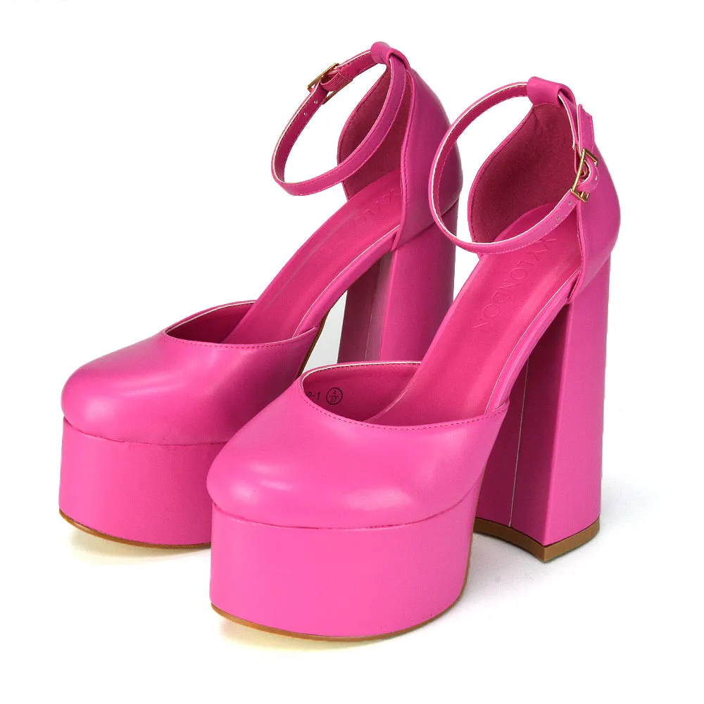 Rae Super High Chunky Platform Heels In Fuchsia Synthetic Leather