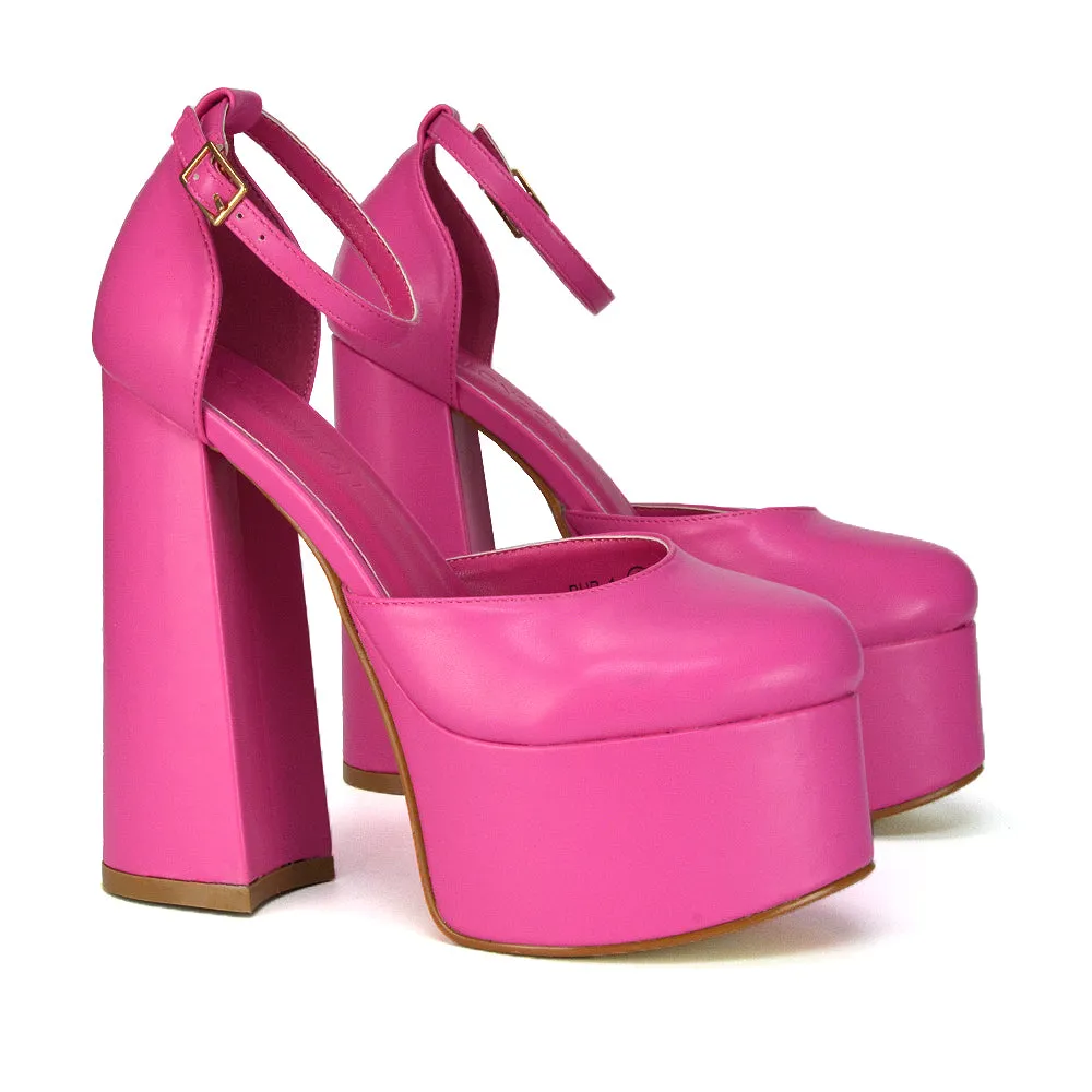 Rae Super High Chunky Platform Heels In Fuchsia Synthetic Leather