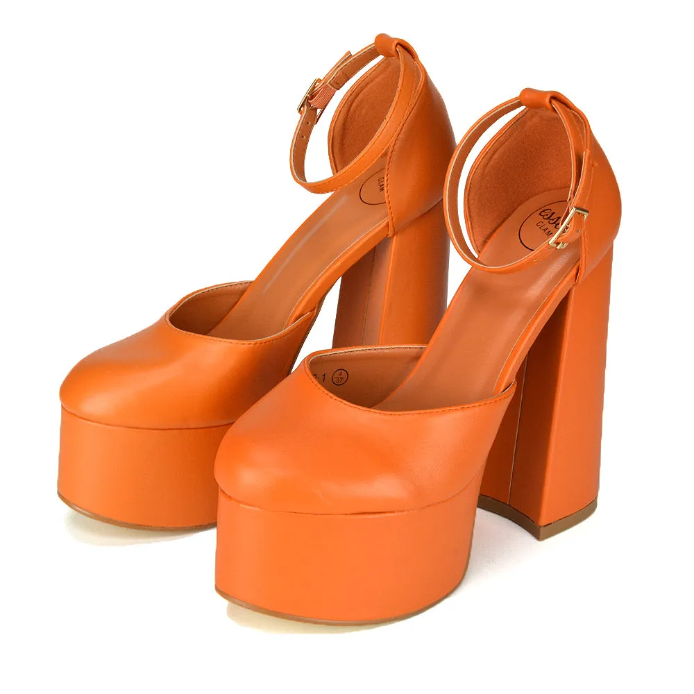 Rae Super High Chunky Platform Heels In Fuchsia Synthetic Leather