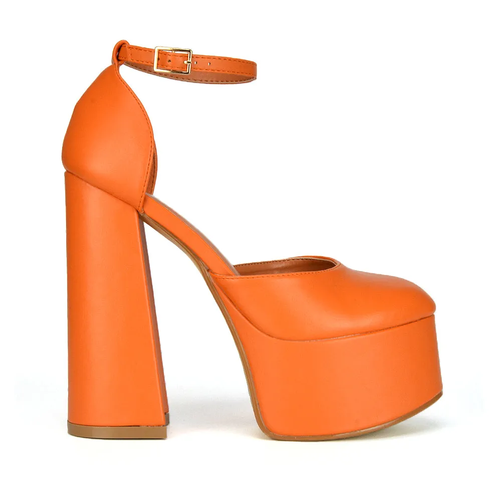 Rae Super High Chunky Platform Heels In Fuchsia Synthetic Leather