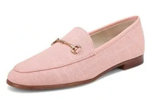 Sam Edelman Loraine Coral Peach Woven Leather Classic Chain Detail Vamp Loafers