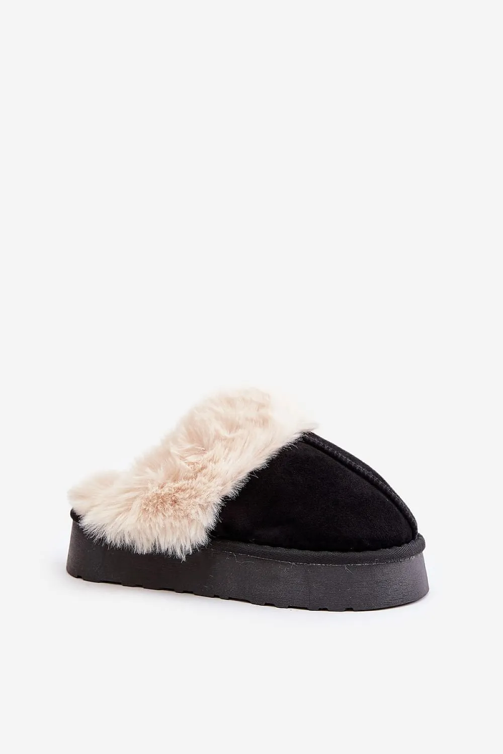 TEEK - Black Suede Fluff Middle Seam Slippers