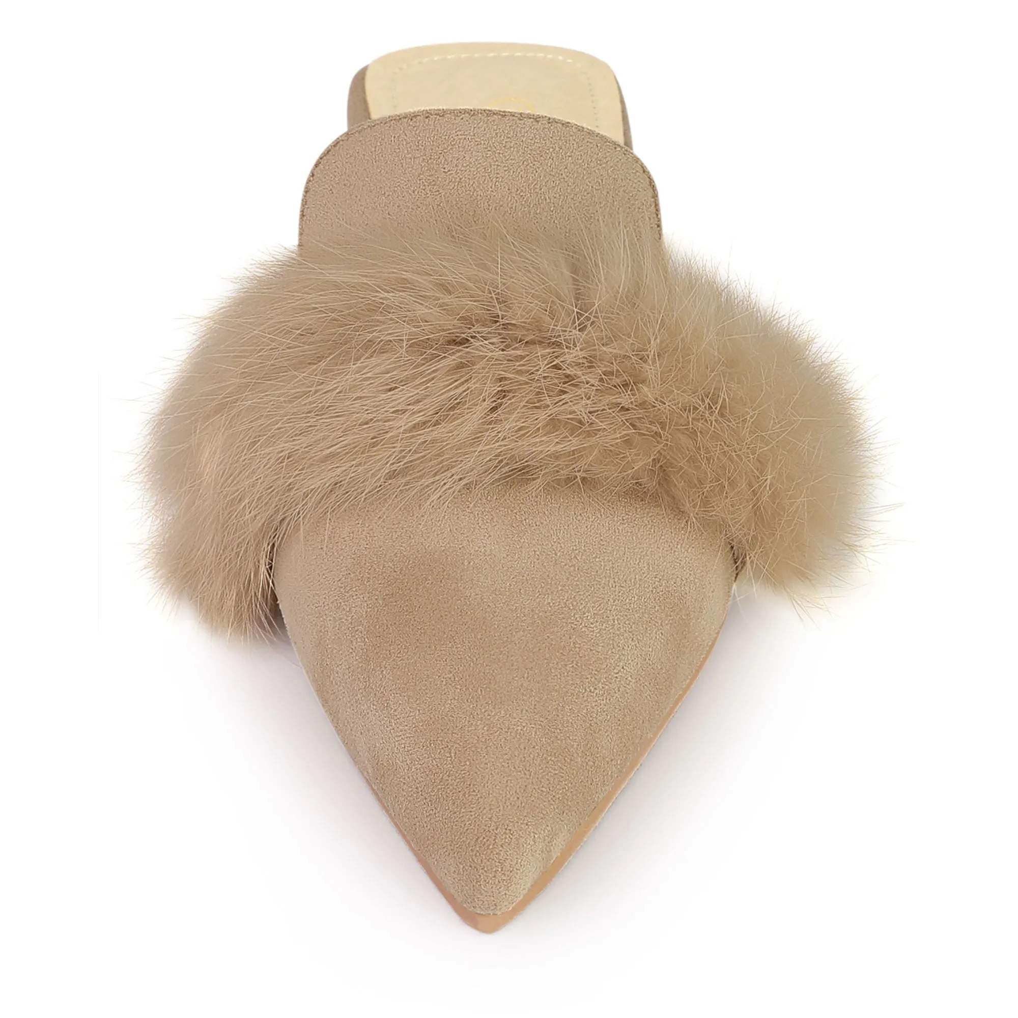 Women's Pointed Toe Faux Fur Slip on Flat Slide Mules