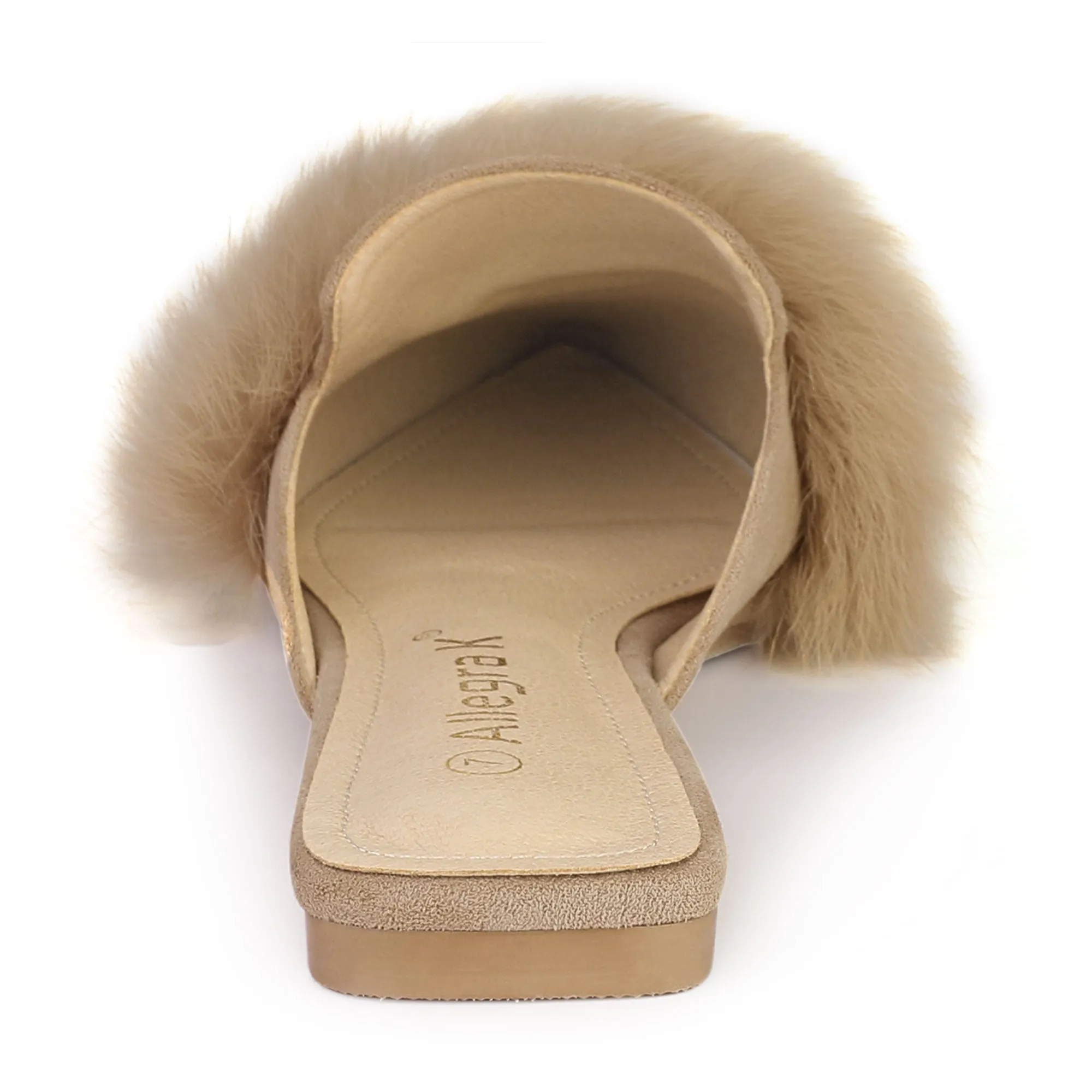 Women's Pointed Toe Faux Fur Slip on Flat Slide Mules