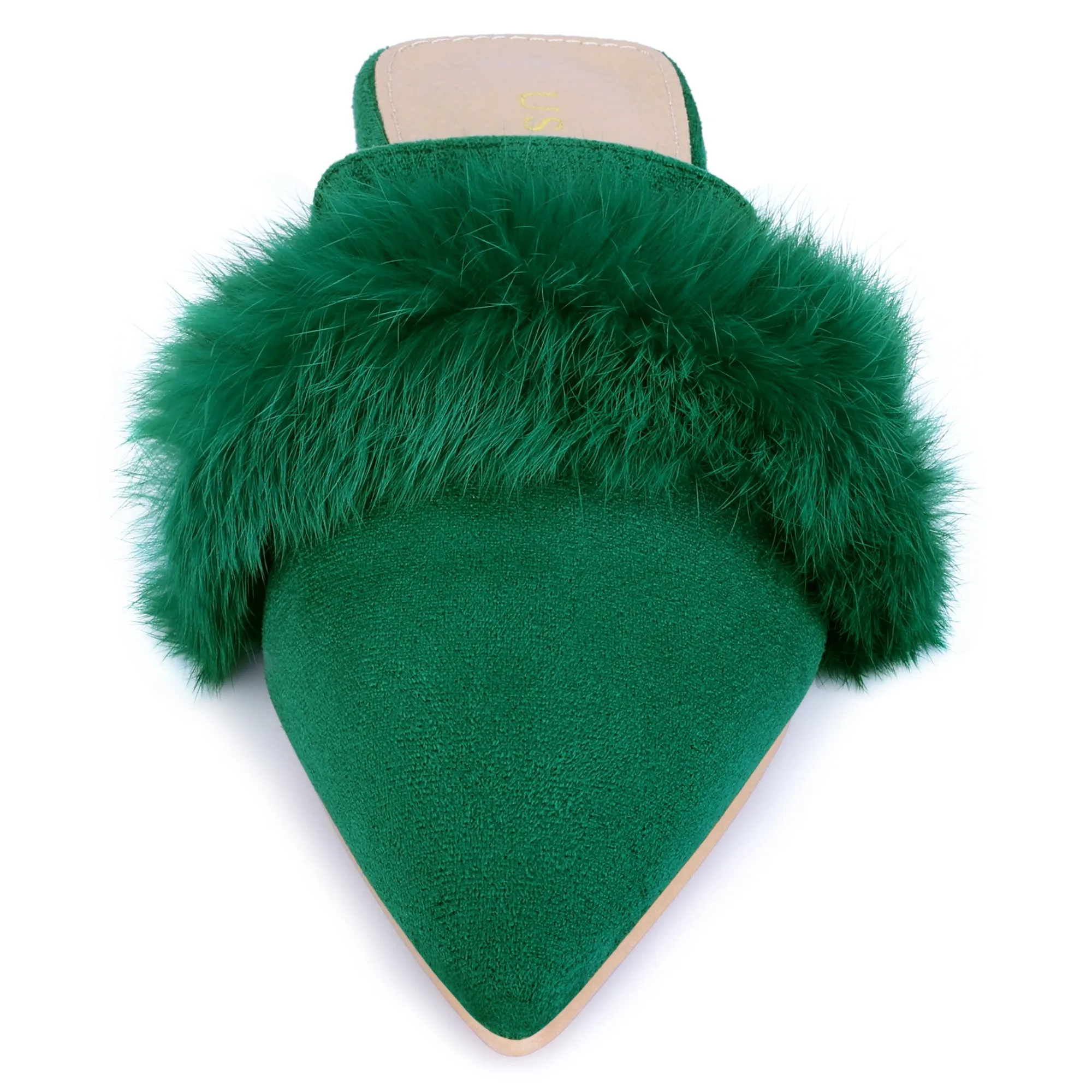 Women's Pointed Toe Faux Fur Slip on Flat Slide Mules