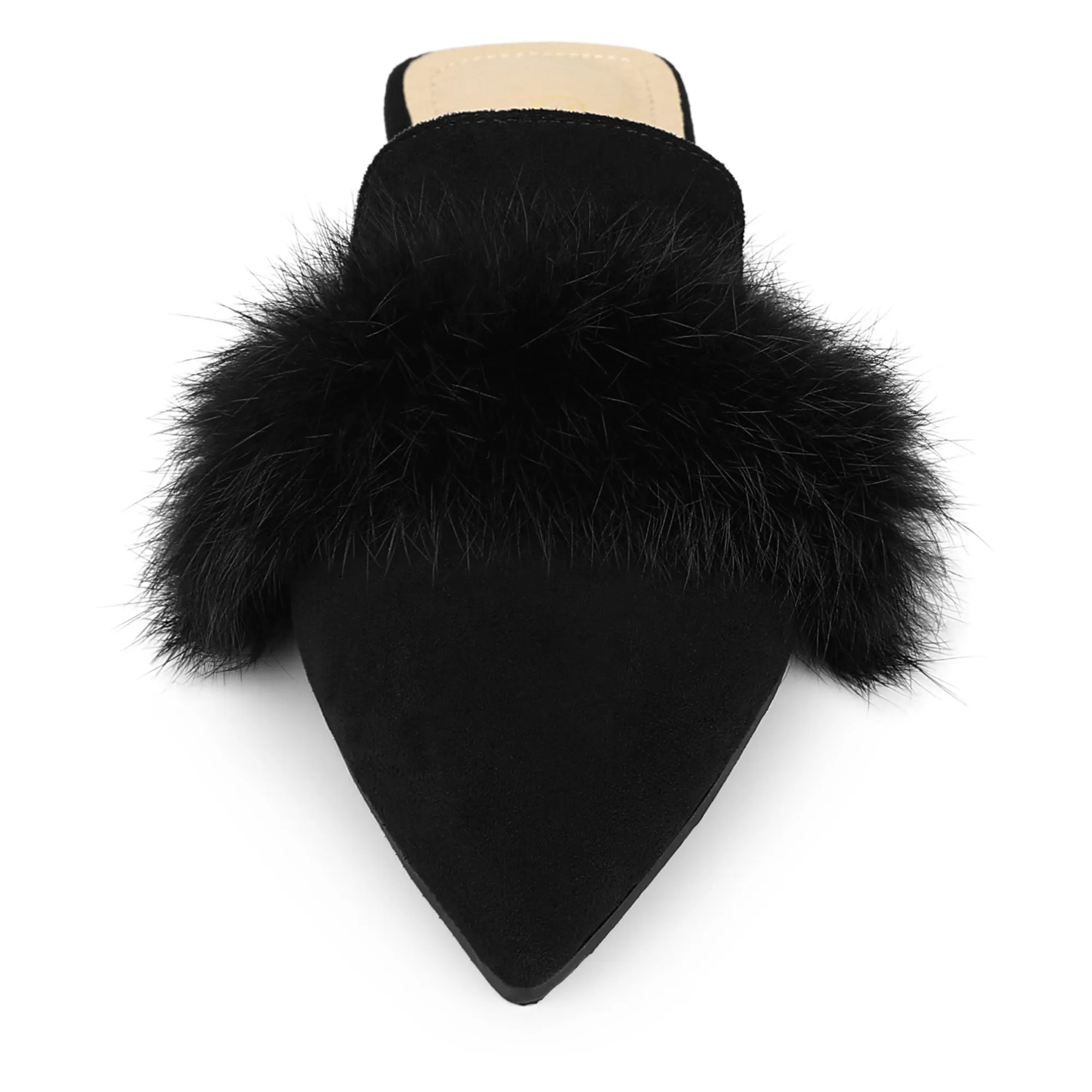 Women's Pointed Toe Faux Fur Slip on Flat Slide Mules