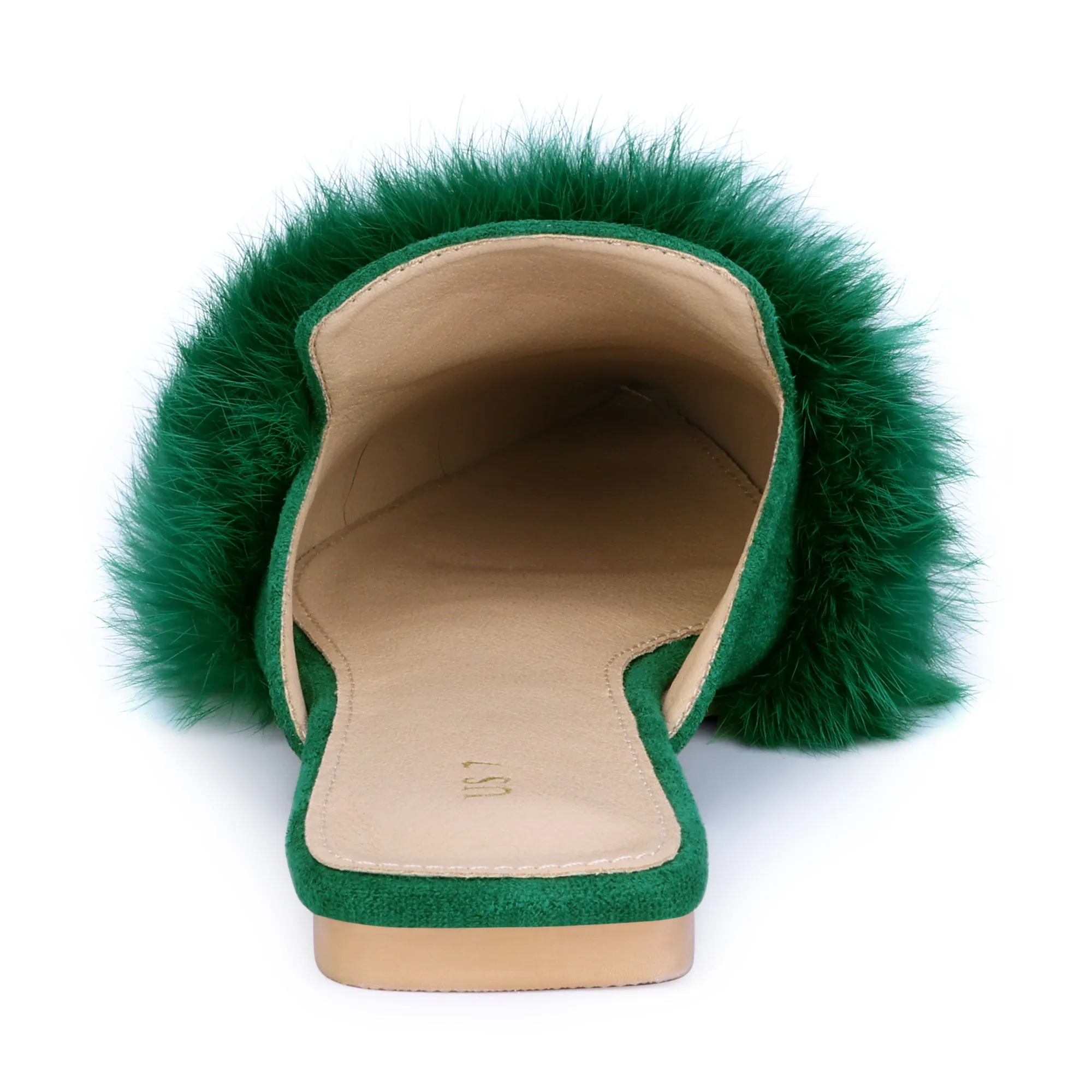 Women's Pointed Toe Faux Fur Slip on Flat Slide Mules