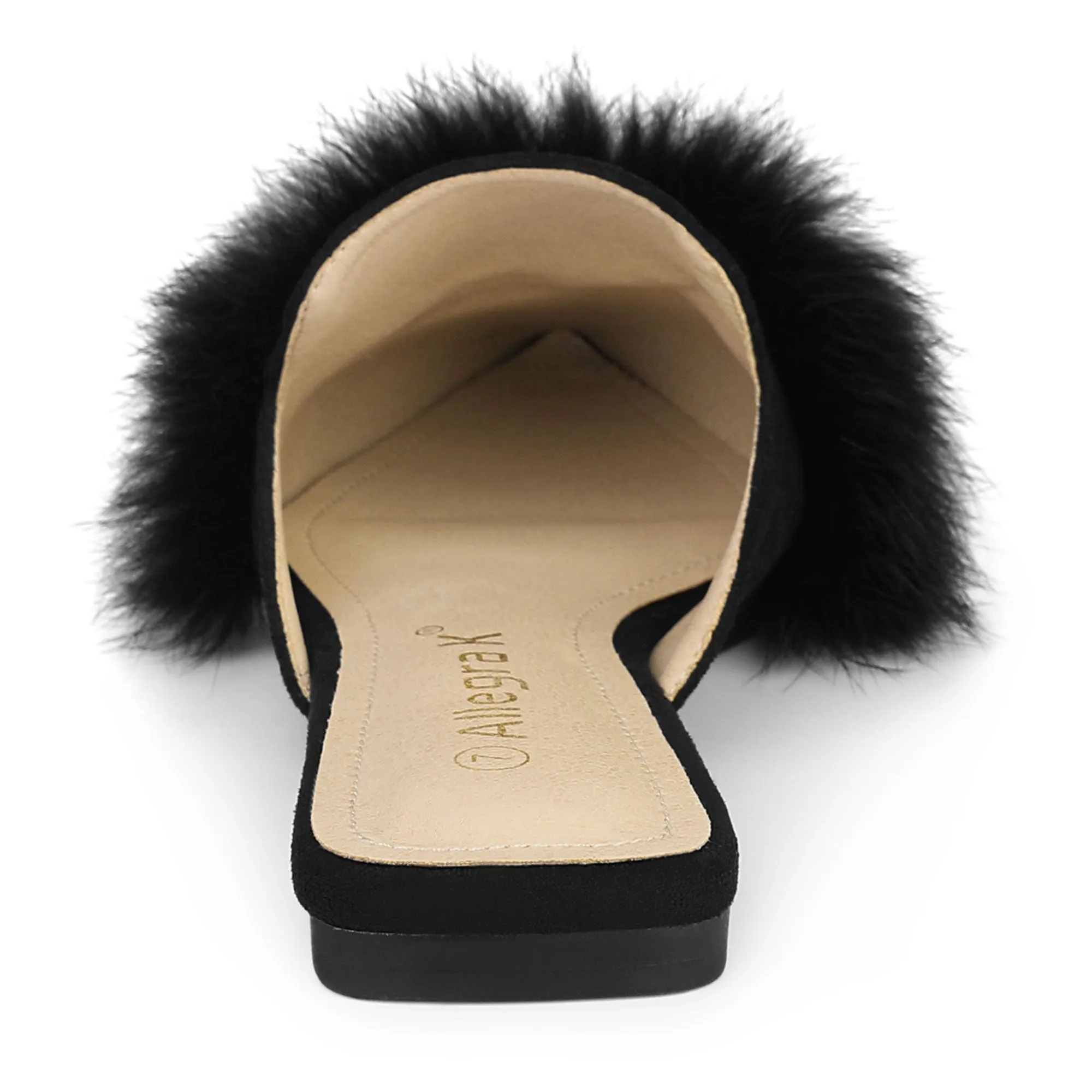Women's Pointed Toe Faux Fur Slip on Flat Slide Mules