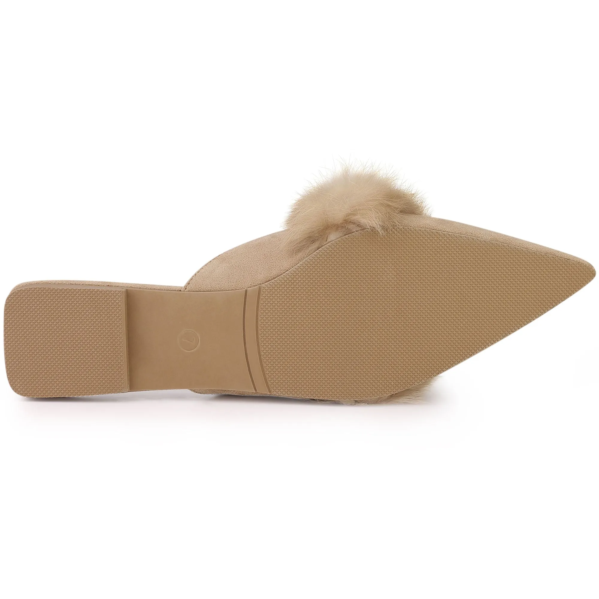 Women's Pointed Toe Faux Fur Slip on Flat Slide Mules