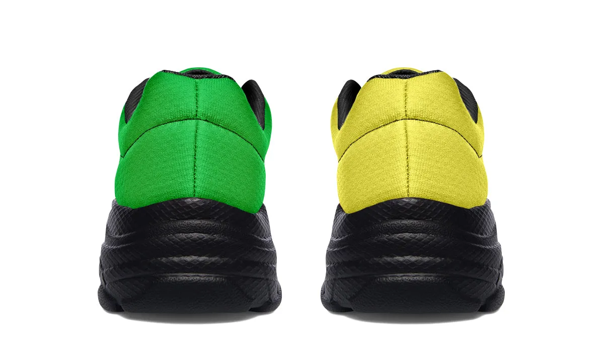 Yellow And Green Mismatch Chunky Sneakers